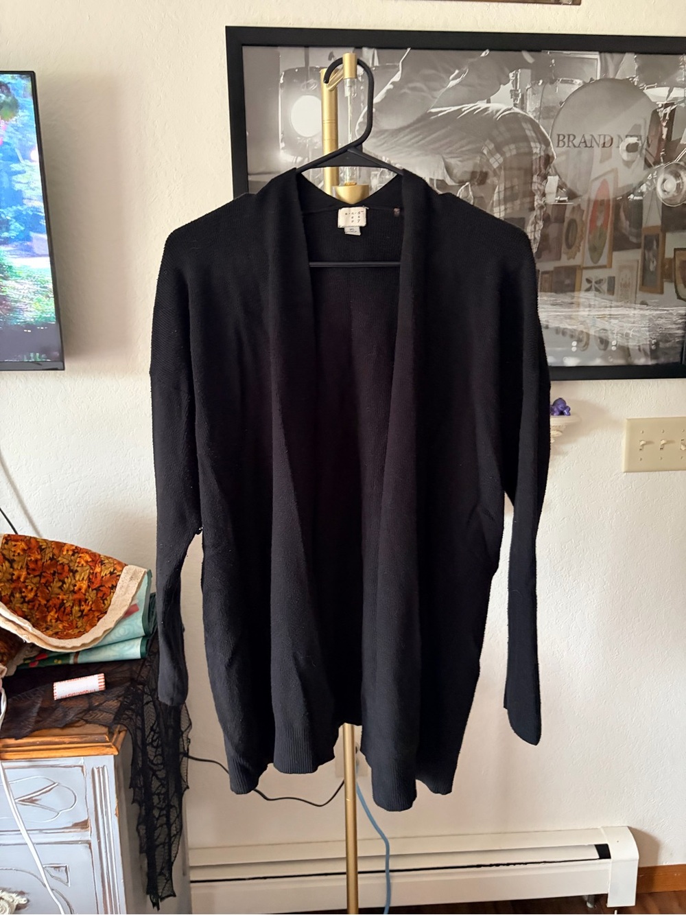 Black Open Front Long Sleeve Cardigan Sweater size XL